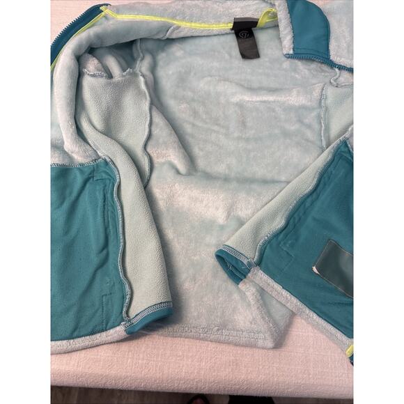 Champion Fuzzy Fleece Full Zip Jacket Teal Contrast Softshell Pockets 10-12 (L) - Picture 10 of 11